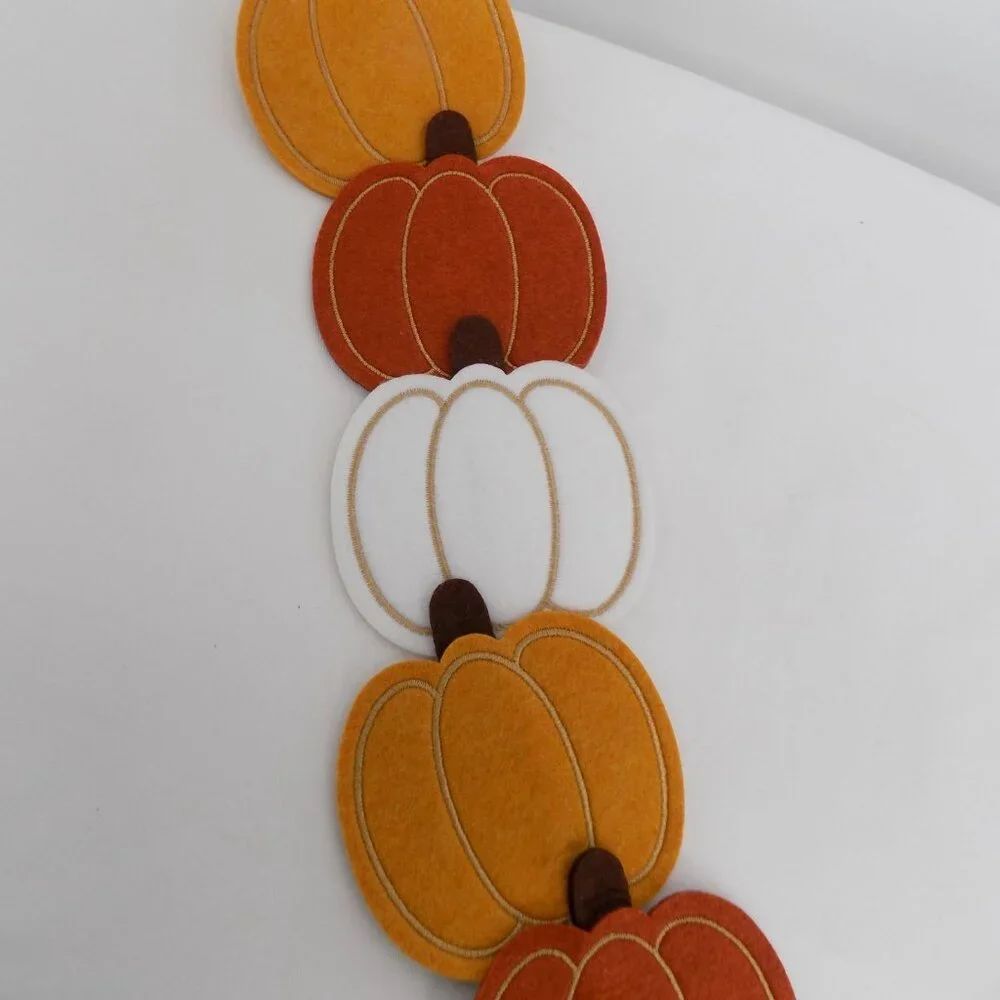 Ashland Fall Pumpkin Garland Orange Gold White 6ft Lg Autumn Halloween Felt New